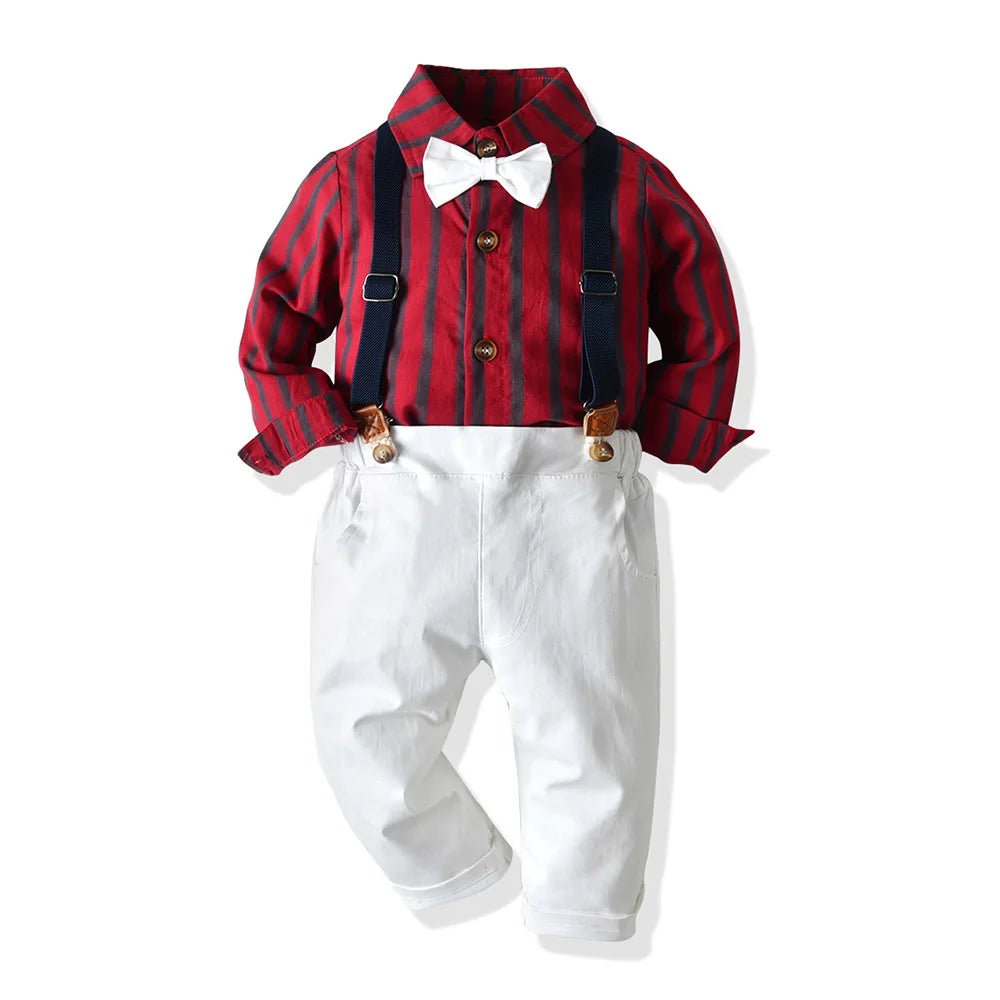 Boys Suits Blazers Clothes Suits For Wedding Formal Party Striped Baby Shirt Suspenders Trousers Kids Boy Outerwear Clothing Set