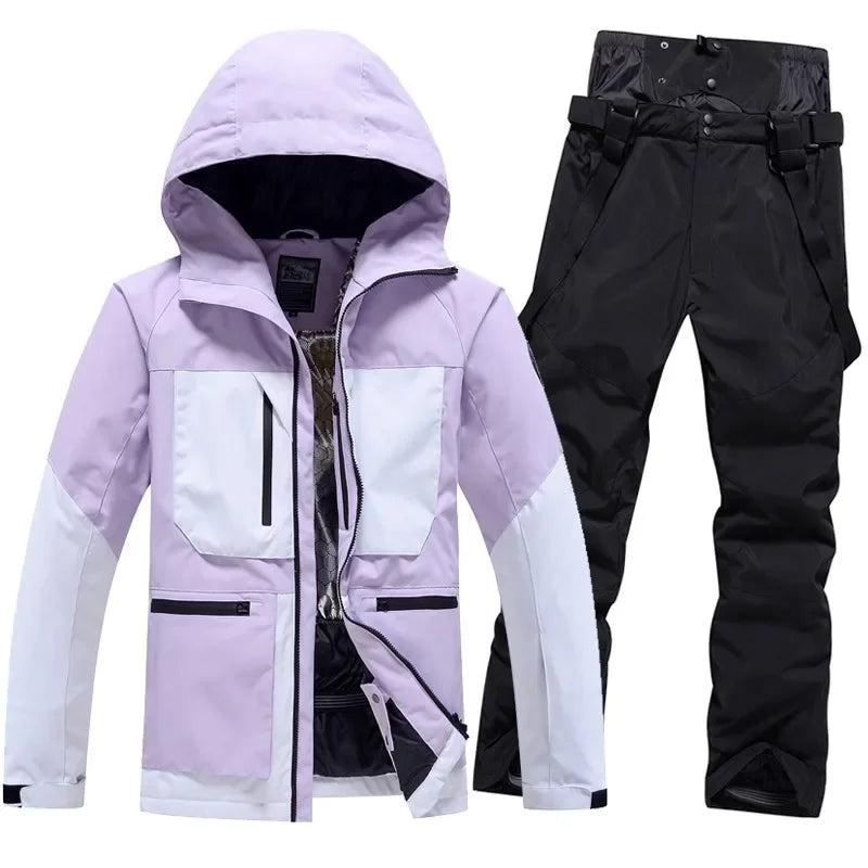 Winter Skiing Suits Women Men Waterproof Snow Hoodie Set Outdoor Mountain Couple Snowboard Clothes Warm Sports Snow Jacket Pants