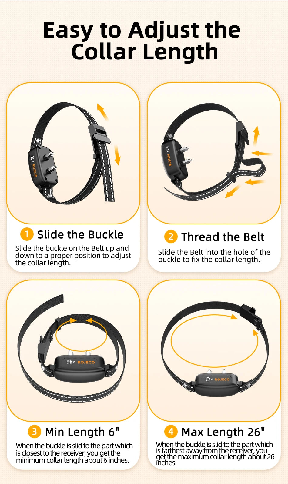 ROJECO Elektrisches Hundetrainingshalsband, digitale wiederaufladbare Fernbedienung, IPX7 wasserdichter Vibrator, Haustierhund, Rinde stoppen, Schockhalsband