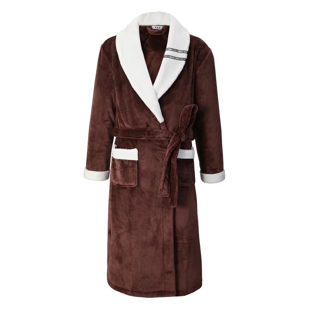 Flanell Frauen Kimono Bademantel Kleid mit Tasche PLUS GRÖßE 3XL Winter Verdicken Korallen Fleece Robe Nachtwäsche Hause Kleidung Lounge Tragen