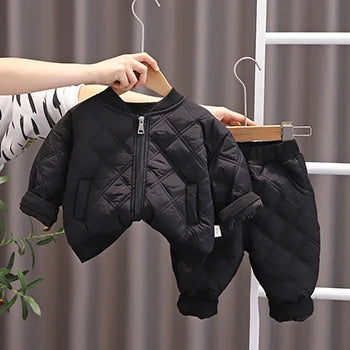 Herbst Winter Baby Jungen Kleidung setzt Kinder Baumwolle gepolsterte Reiß verschluss Mantel Hose 2 Stück Outfits 1 2 3 4 Jahre Kinder Trainings anzug Anzüge