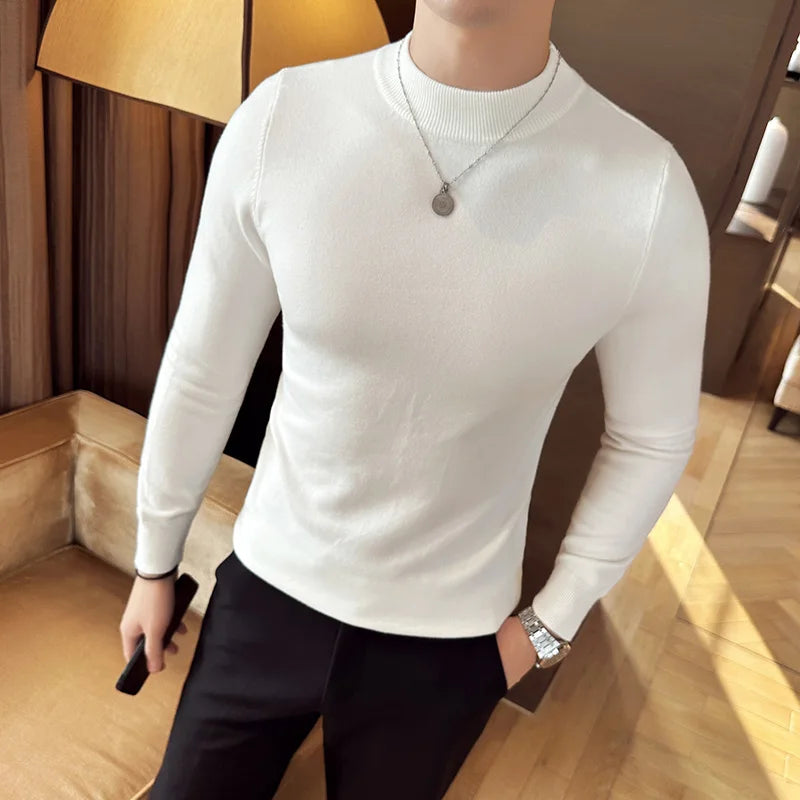 Herbst Winter lose lässig Mock Neck Sweater Männer Mode Strick pullover Männer einfarbig warm Harajuku Strick pullover Mann