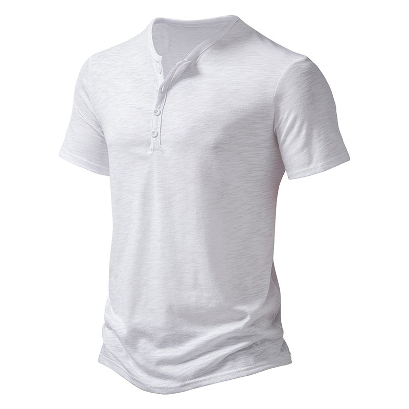 New Summer T Shirt Men Fashion Henley Collar White Tshirt Mens Short Sleeve Casual Slim Tops Tees Solid Color T-shirt for Man