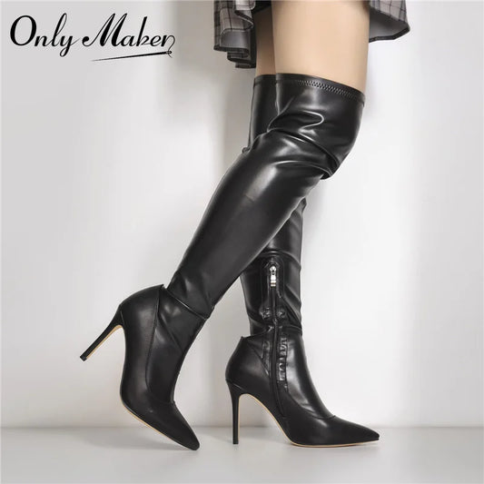 Onlymaker Über Die Knie Frauen Spitz Seite Zipper Patent Leder Dünne High Heels Concise Sexy Party Herbst Winter Stiefel