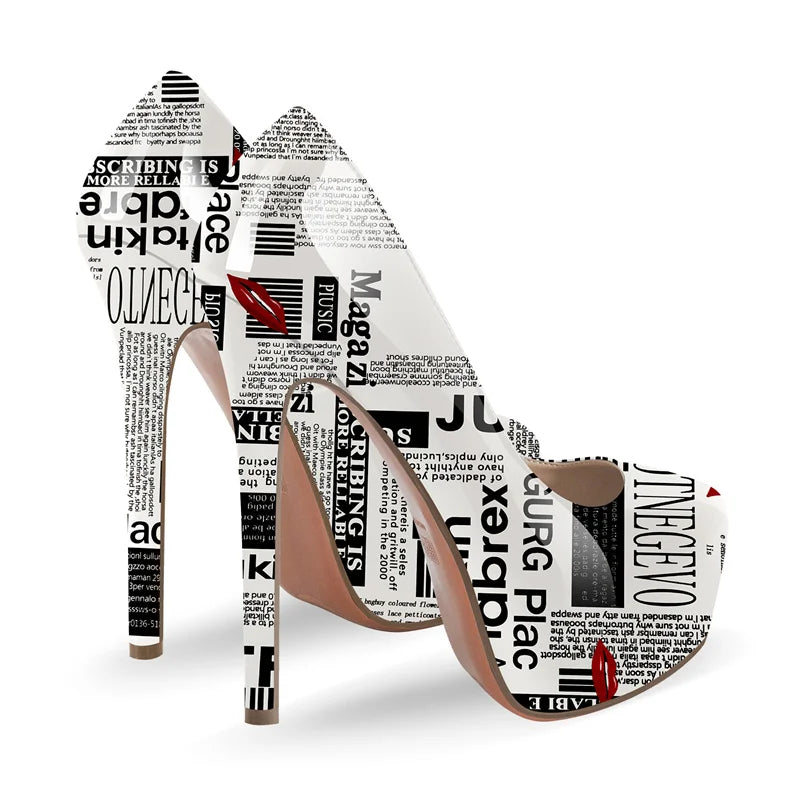 Only maker Frauen Plattform Graffiti Stiletto Heels 16cm extrem hohe Pumps große Größen plus Größe 46 Schuhe