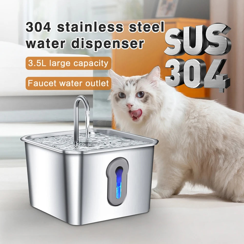 Katzenwasserbrunnen aus Edelstahl, 134oz/4L automatischer Haustierwasserbrunnen mit extrem leiser Pumpe für Katzen, Hunde, mehrere Haustiere