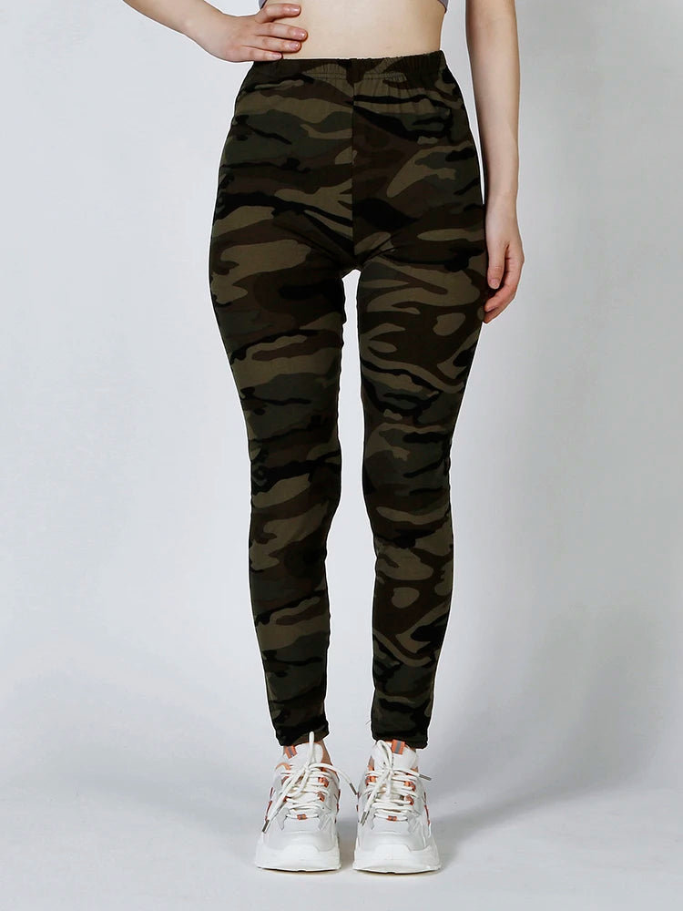 CUHAKCI Camouflage Printed Women Leggings Fitness Leggins Gym High Elastic Skinny Army Green Jegging Sport Pencil Pants New