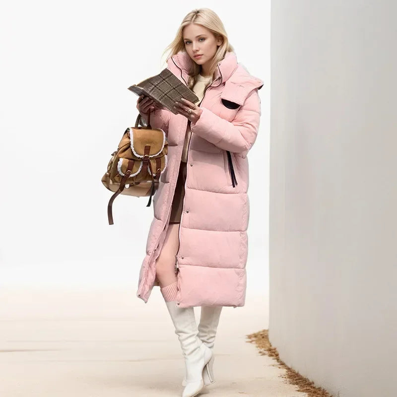 2024 neue Winter Frauen Kapuze Parkas X-Long Jacken lässig dick warm wind dicht weibliche Outwear Streetwear Schnee tragen Jacke Mantel