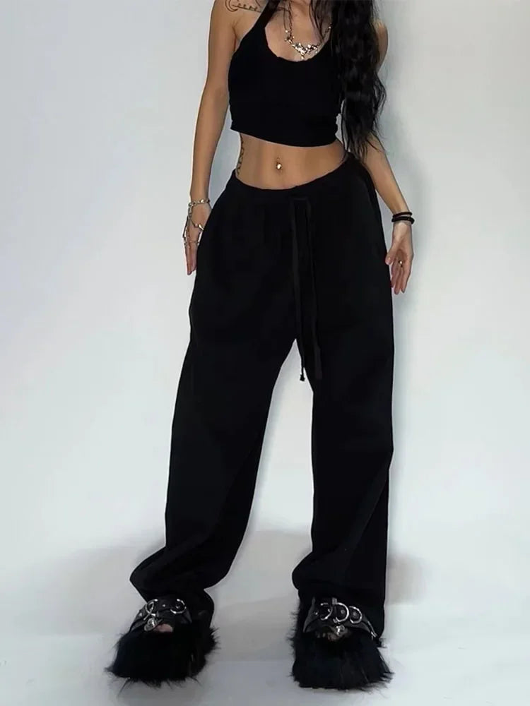 Deeptown lässig grau Jogging hose Frauen weites Bein schwarz Jogger klassische Baggy Streetwear übergroße Sport weibliche Hose All-Match