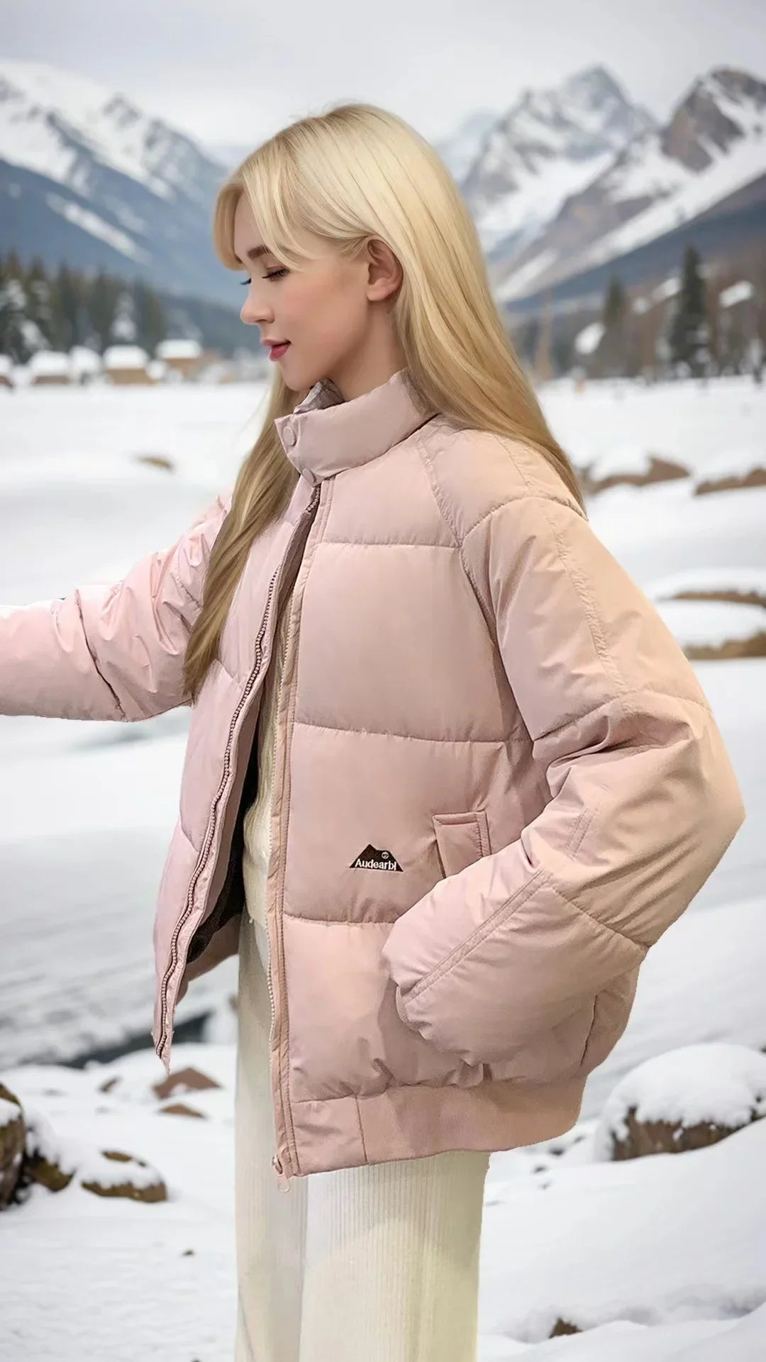 Süße Frau Daunen Baumwoll mantel Winter jacke warm lose koreanische Mode Stand Kragen Reiß verschluss 2024 neue weibliche Puffer jacke gepolstert