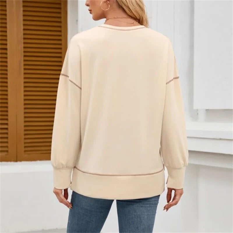 Mode Nähen Streifen Farbe Blockieren Sweatshirt Frauen Casual Laterne Langarm Hoodie Herbst Winter O Neck Pullover Weibliche Top