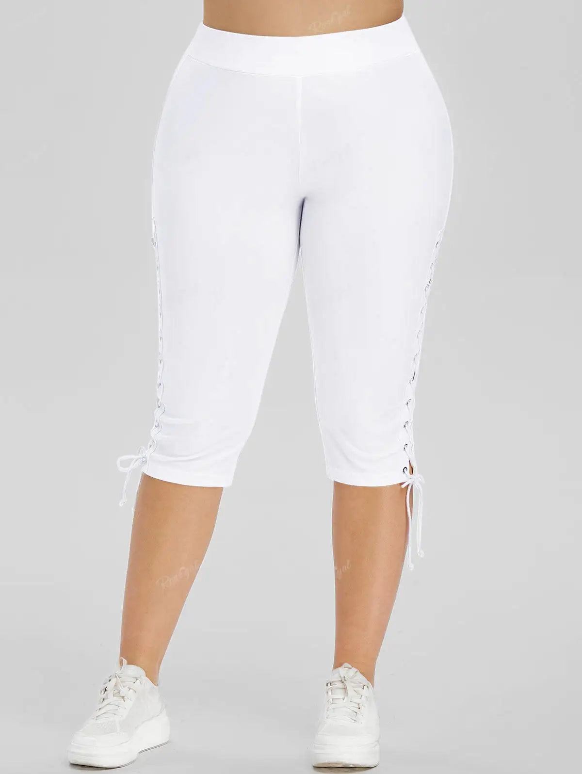 ROSEGAL Plus Size Damen Lässige Seitens chnürung, hohe, dehnende, kurz geschnittene Hose, weiße Capri hose