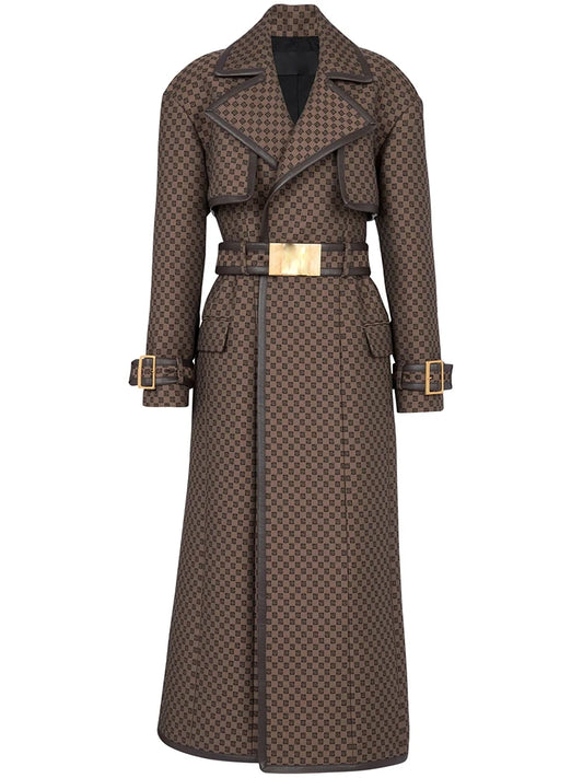 High Street neuesten Herbst Winter Designer Mantel Damen Gürtel Monogramm Jacquard Trenchcoat