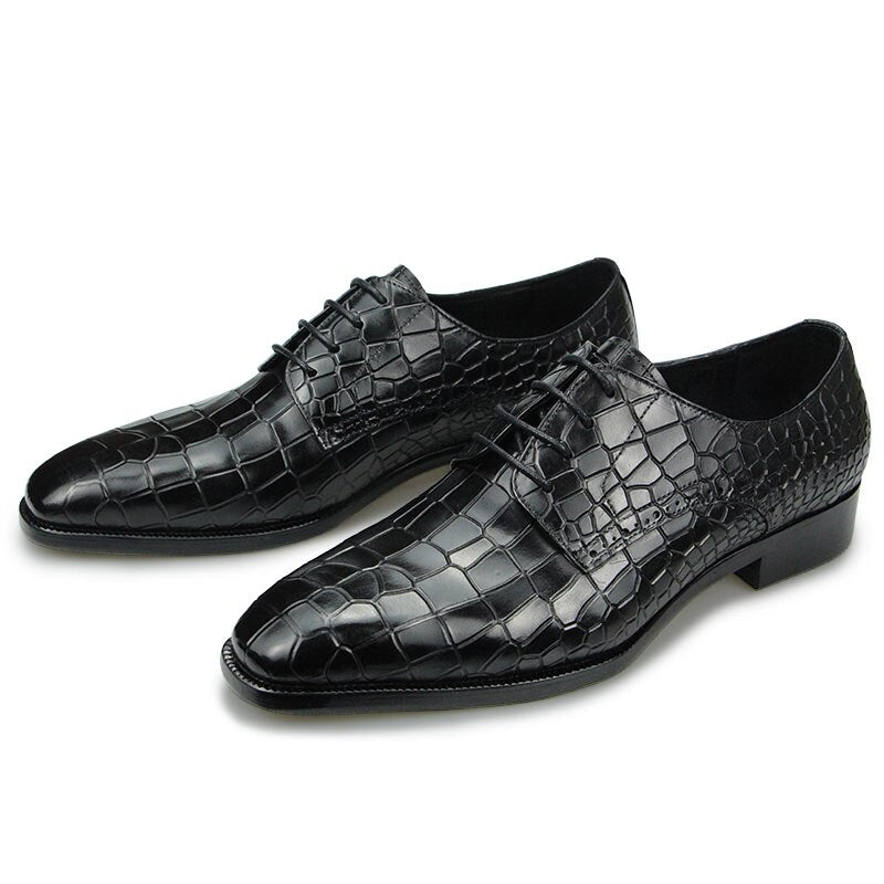 Fashion Alligator Printing Leather Shoes Genuine Leather Mens Dress Shoes Formal Oxfords Male Luxury Lace Up Zapatos De Hombre