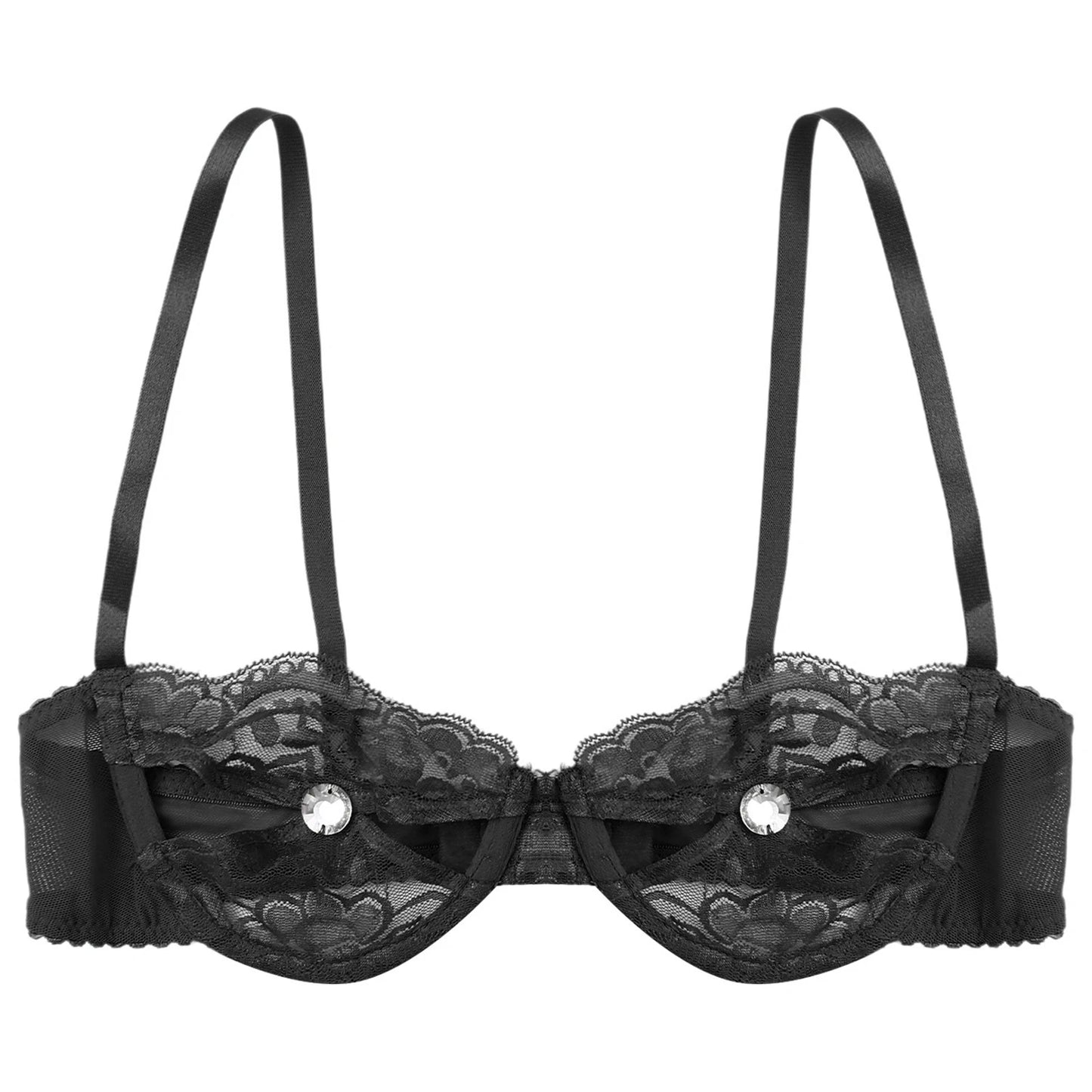 Frauen Blumen Spitze Dimond Nippel BH Top Bügel ausschnitt vorne ungefüttert Push-up Balcon ette Dessous Unterwäsche Top