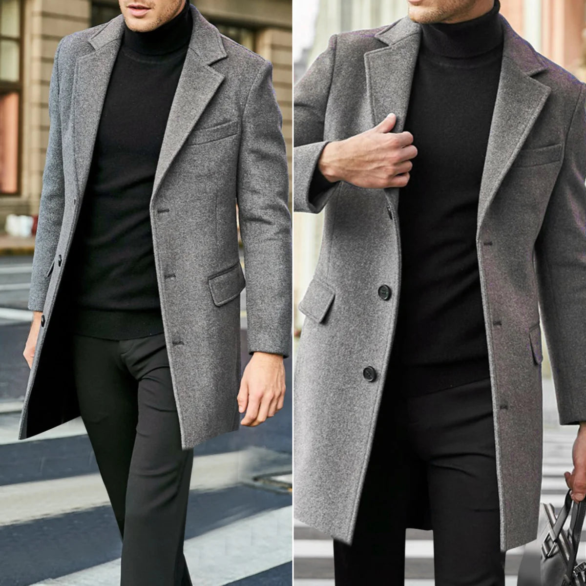 Herbst Winter Herren Casual Wollmantel Britischer Stil Herren Langarm Wolljacke gefüttert