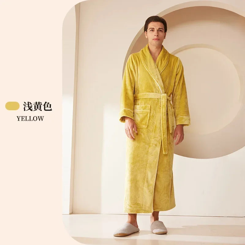 Plus Größe Dicke Flanell Robe Homewear Lose Korallen Fleece Nachtwäsche Männlichen Kimono Bademantel Kleid Herbst Winter Paar Lounge Tragen