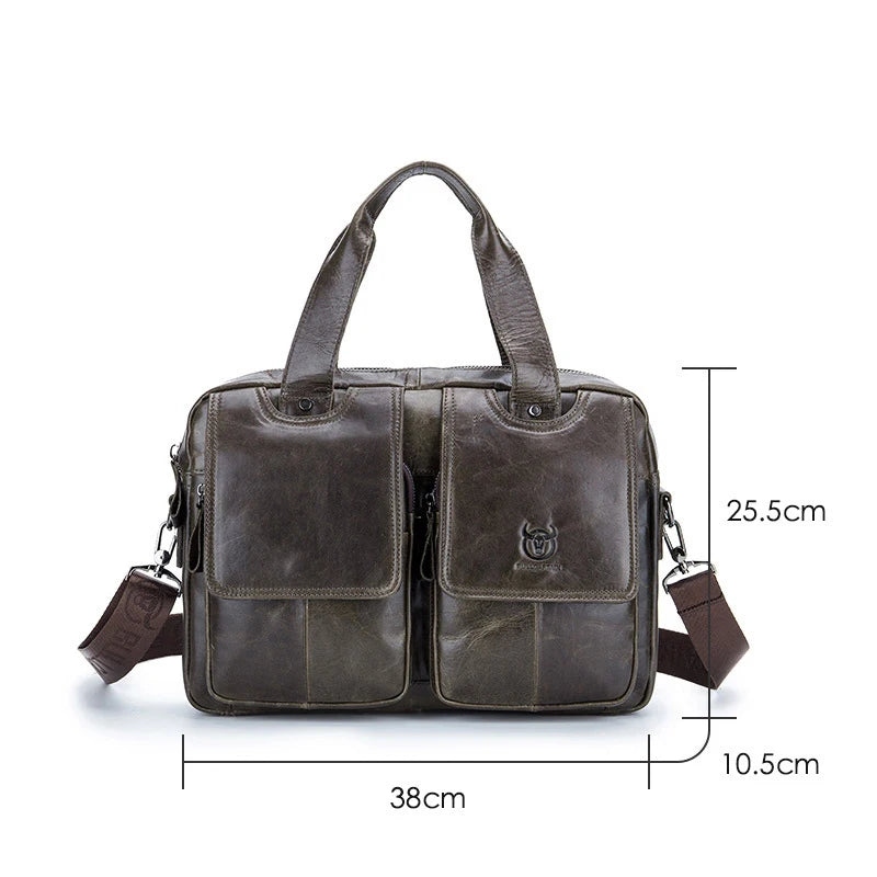 Retro Cowhide Men's Briefcases Cow Leather Handbag 38cm Large Capacity Leather Shoulder Bags Gift Leisure Laptop Bag AF048