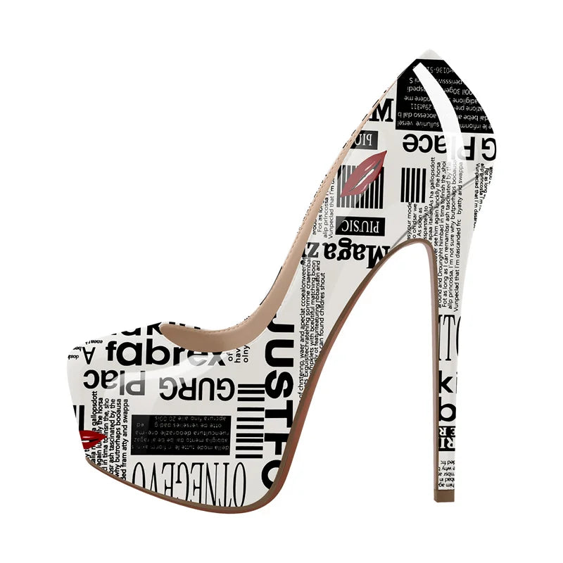 Only maker Frauen Plattform Graffiti Stiletto Heels 16cm extrem hohe Pumps große Größen plus Größe 46 Schuhe