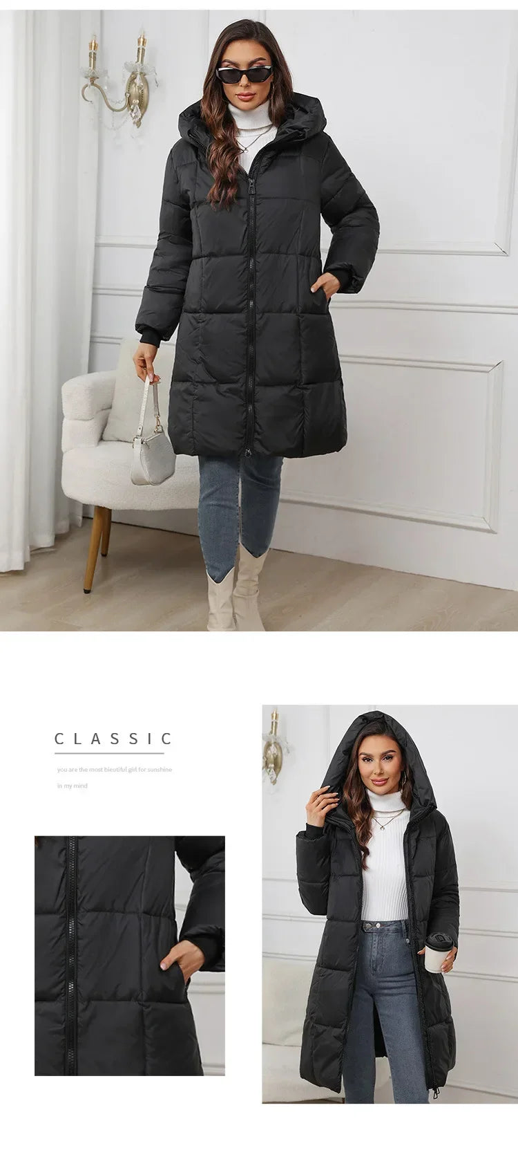 2024 neue Winter Frauen Lange Parkas Taschen Dicke Warme Mit Kapuze Unten Baumwolle Mantel Weibliche Lose Puffer Jacken Winddicht Schnee Mantel