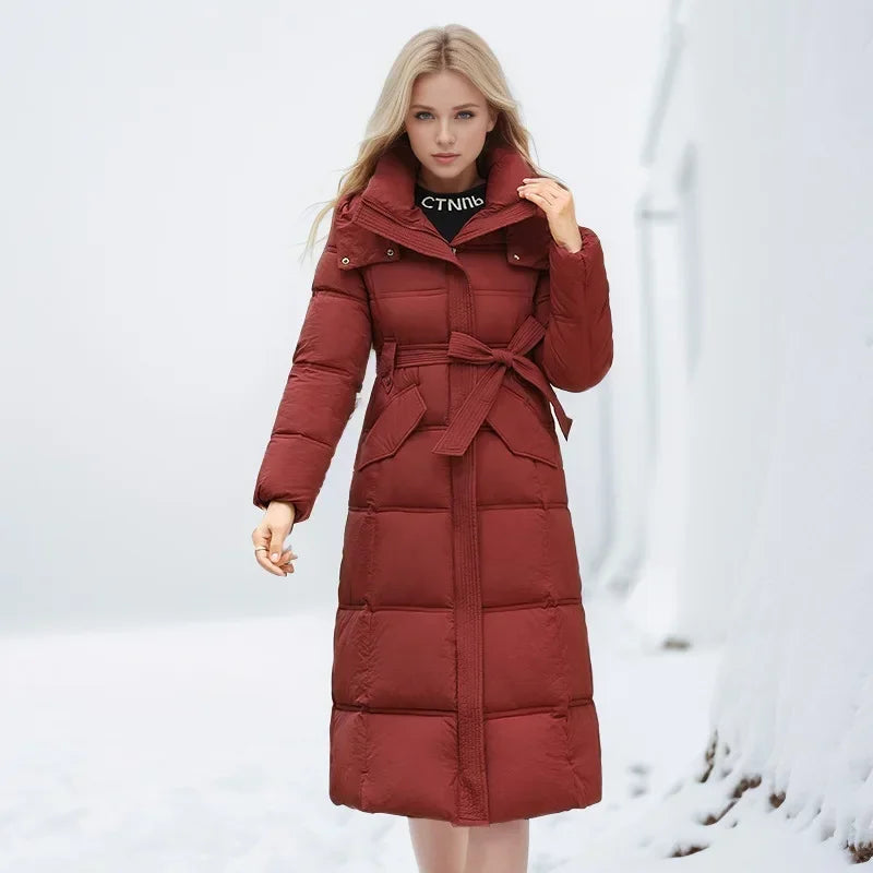 2024 neue Winter Frauen lange Parkas Taschen dicke warme Kapuze Daunen Baumwoll mantel weibliche lose Puffer Jacken wind dichten Schnee mantel