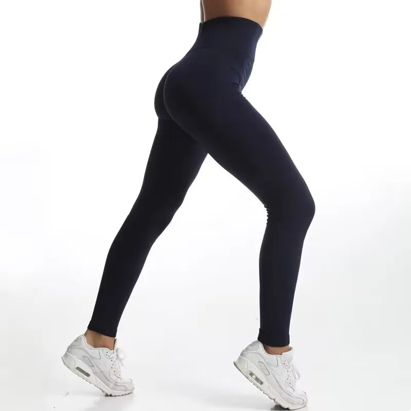 CUHAKCI Workout Stretchy Slim Fit Yoga Pants High Waist Hygroscopic Sports Leggings Sweating Navy Blue Women Seamless Jeggins
