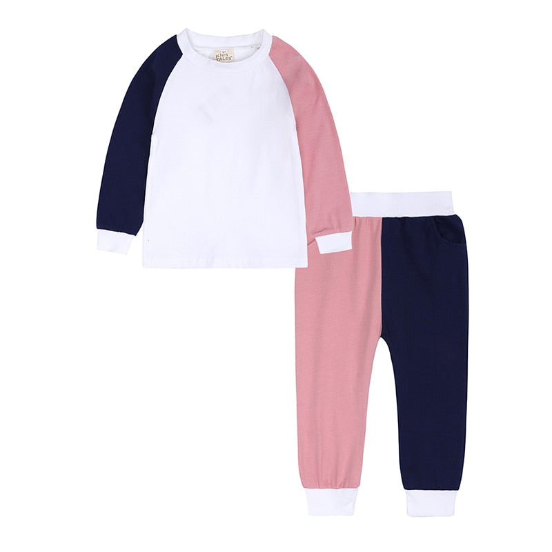 2Pcs Children Outwear Boys Girls Tracksuit Sets Patchwork Kids Loungewear Pyjamas Clothes Cotton Toddler Sweatwear+Pants Suit