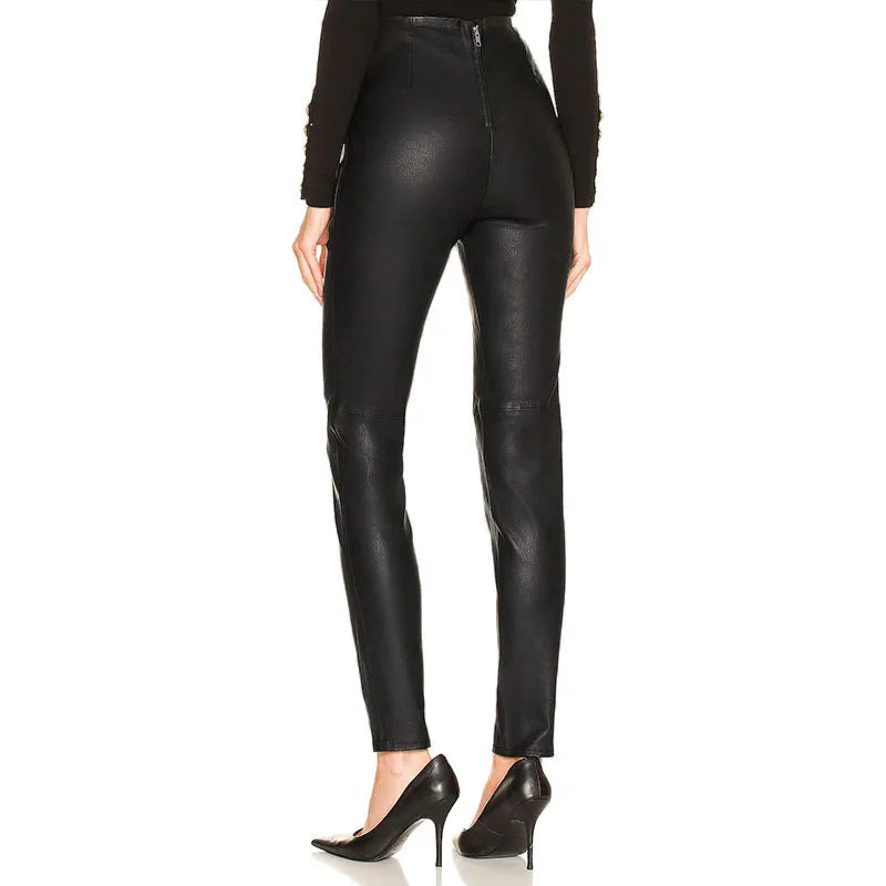 Matte High Waist Casual Leather Pants,