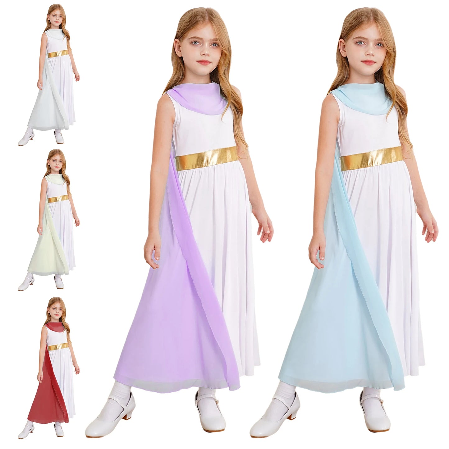 Kids Girls Roman Toga Costume Ancient Greek God Mythos Philosopher Nobility Cosplay Dress Up for Halloween Role Play Party