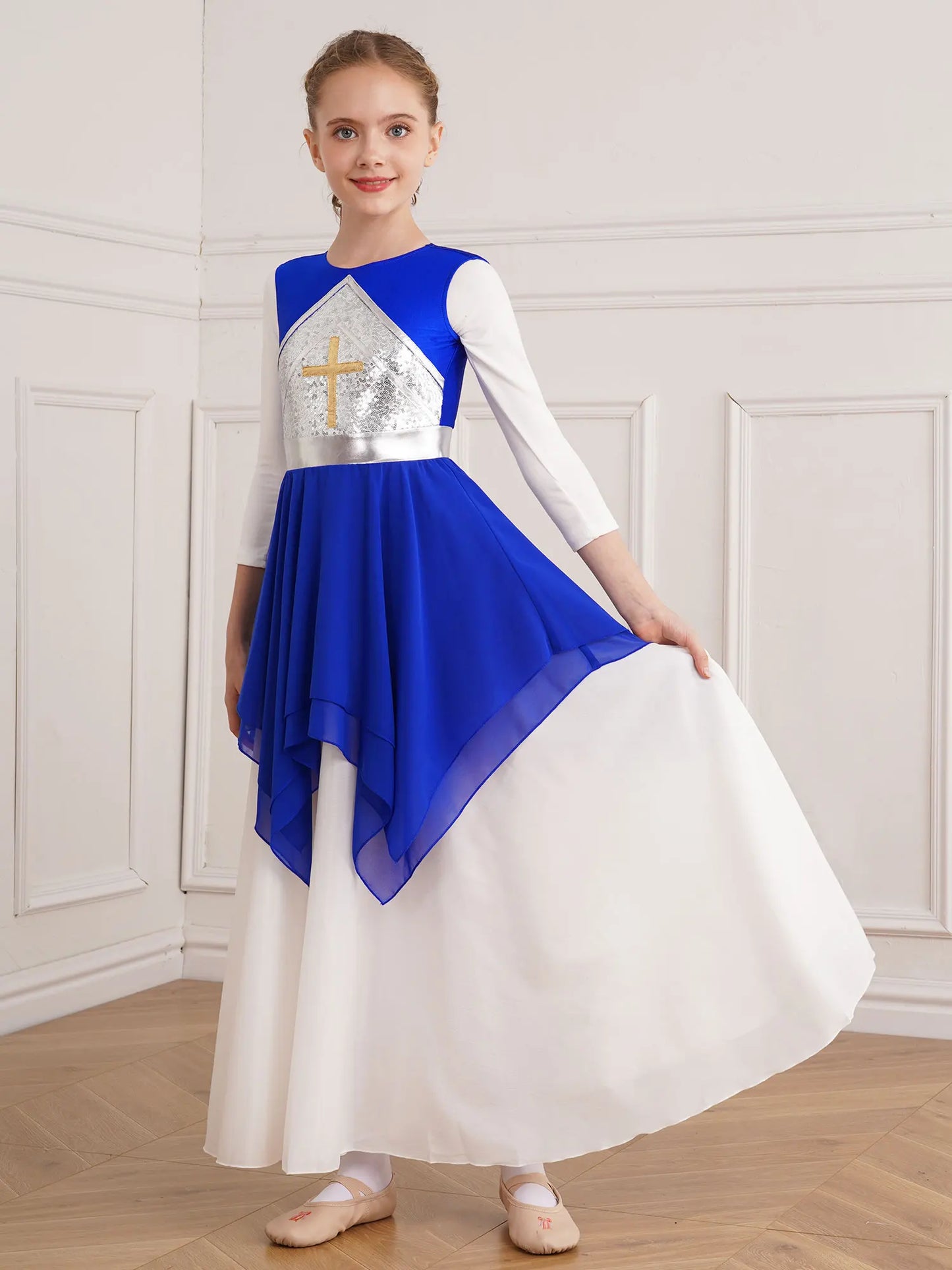 Kinder Mädchen loben Tanz kleid ärmellose metallische Kreuz liturgische Anbetung Kirche Robe Feier des Geistes Kostüm Tanz kleidung