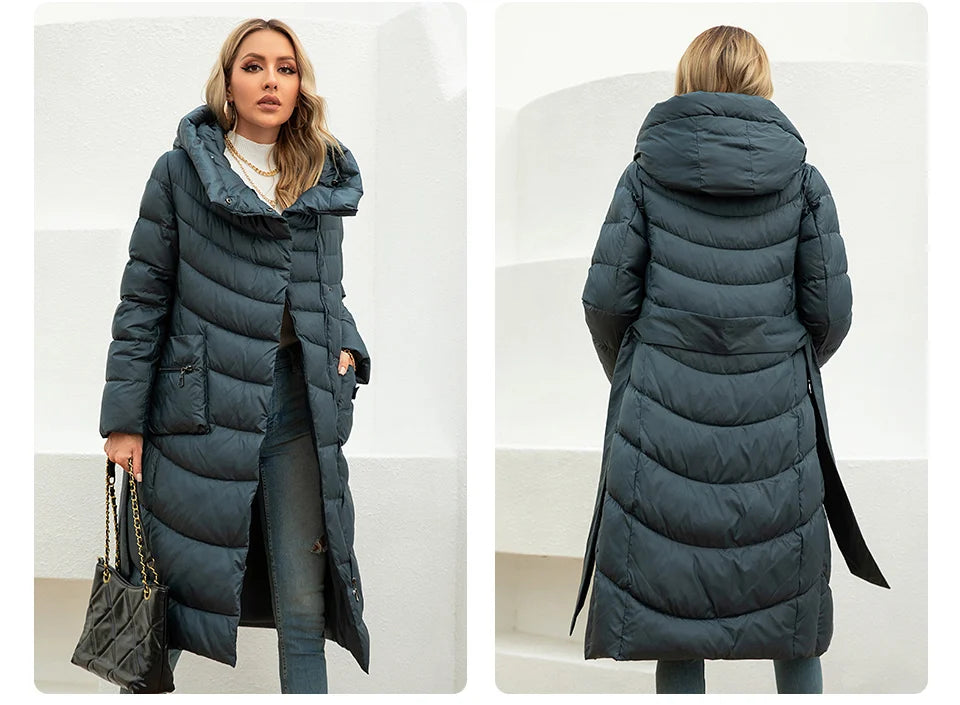 Gasman Mode Parkas Frauen lässig Kapuze Taschen gürtel Frauen Daunen jacke weibliche Mäntel Outwear