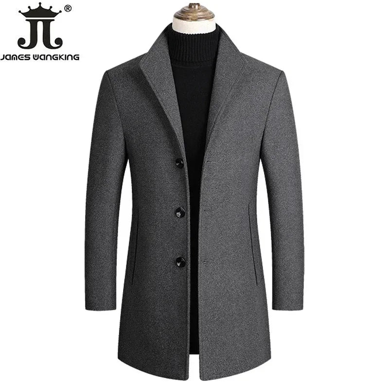 Herbst und Winter High-End-Marke Boutique Warme Woll Business Casual Woolen Langen Mantel Männliche Woo Jacke Grau Schwarz Kamel