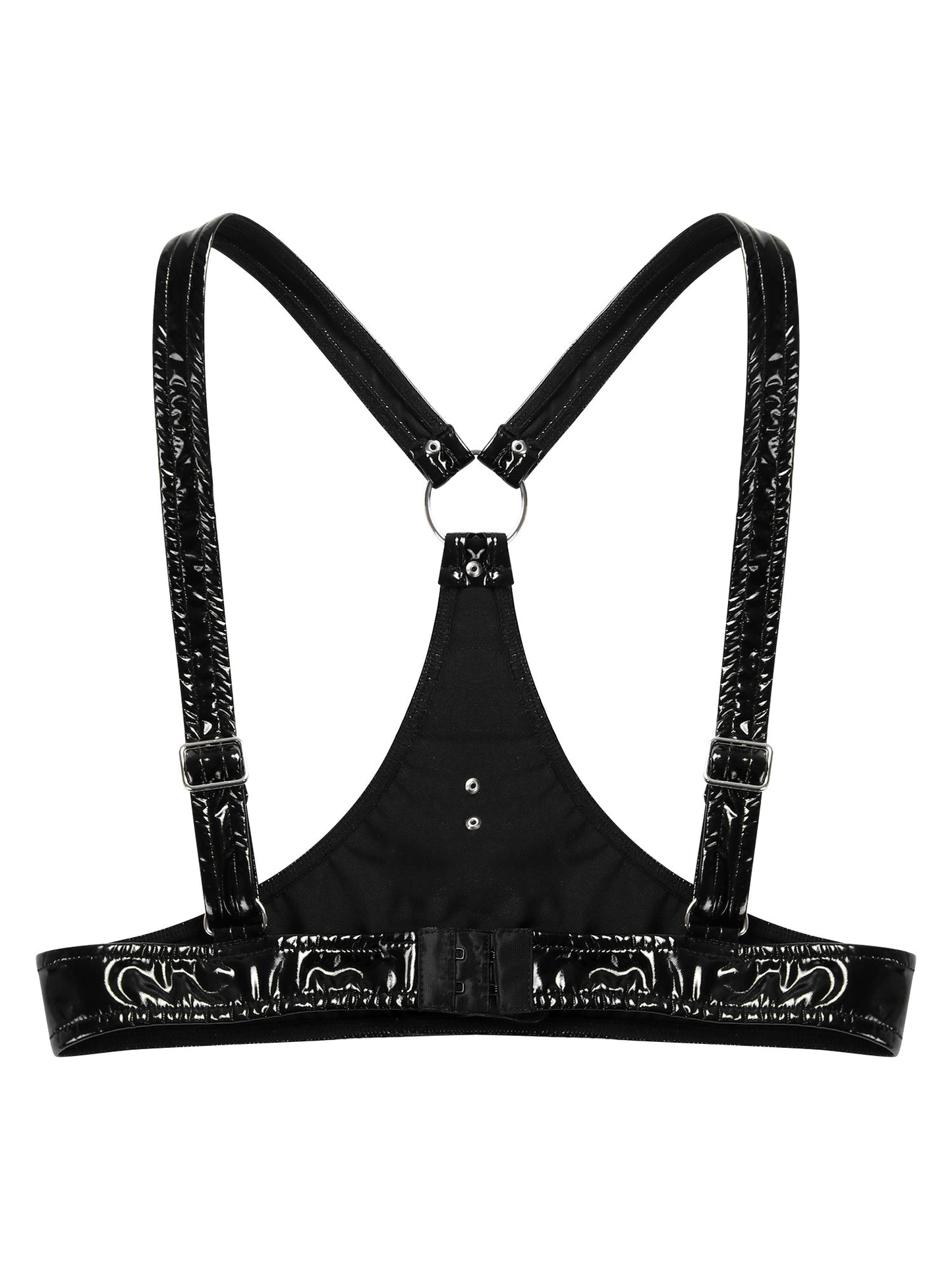 Frauen Wet Look PVC Leder Draht-Freies Bh Tops Dreieck Bralette Latex Schnallen O Ring Körper Chest Harness bustier Clubwear