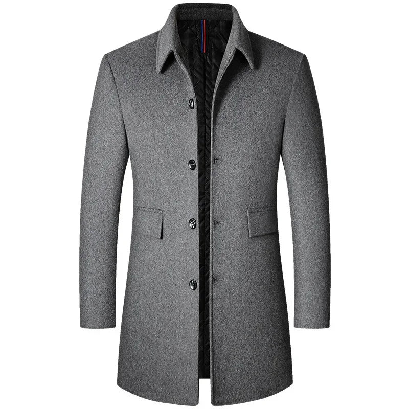 Männlichen Woll Mantel Einfarbig Schlanke Mitte Länge Windjacke Warm Wear-Resistant herren Wolle Mantel Business Formale tragen Lässige Jacke