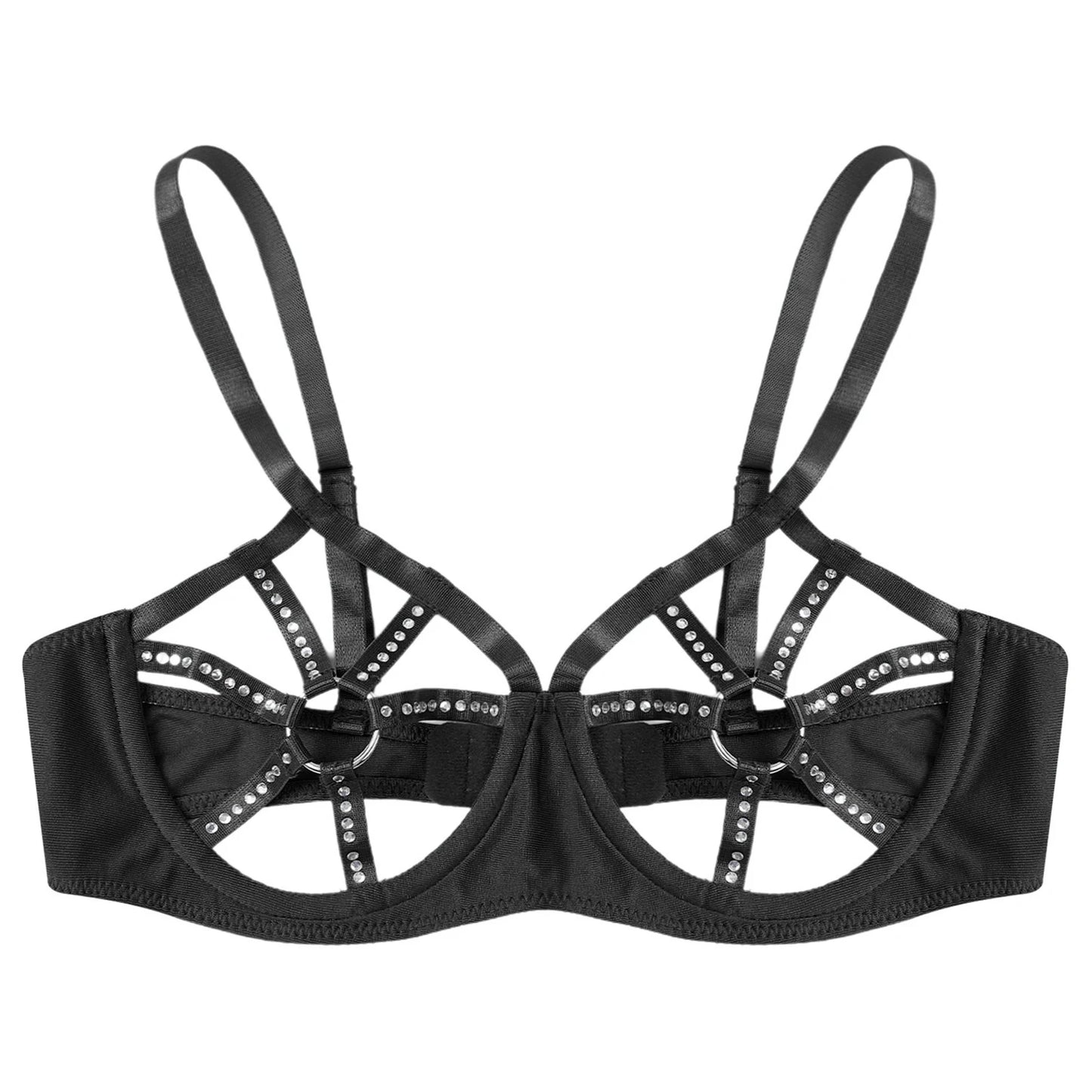 Offene Brustwarzen für Damen Push-up-BH glänzender Strass sehen durch Riemchen Crop Top unter verdrahtete Bustier Bra lette Unterwäsche