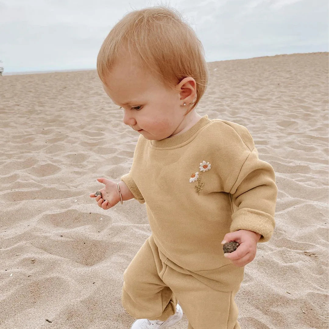 1 2 3 4 Jahre Baby Mädchen Kleidung setzt Stickerei Gänseblümchen Pullover Sweatshirt Hosen Jungen Trainings anzug Geburtstags geschenk Kinder kleidung