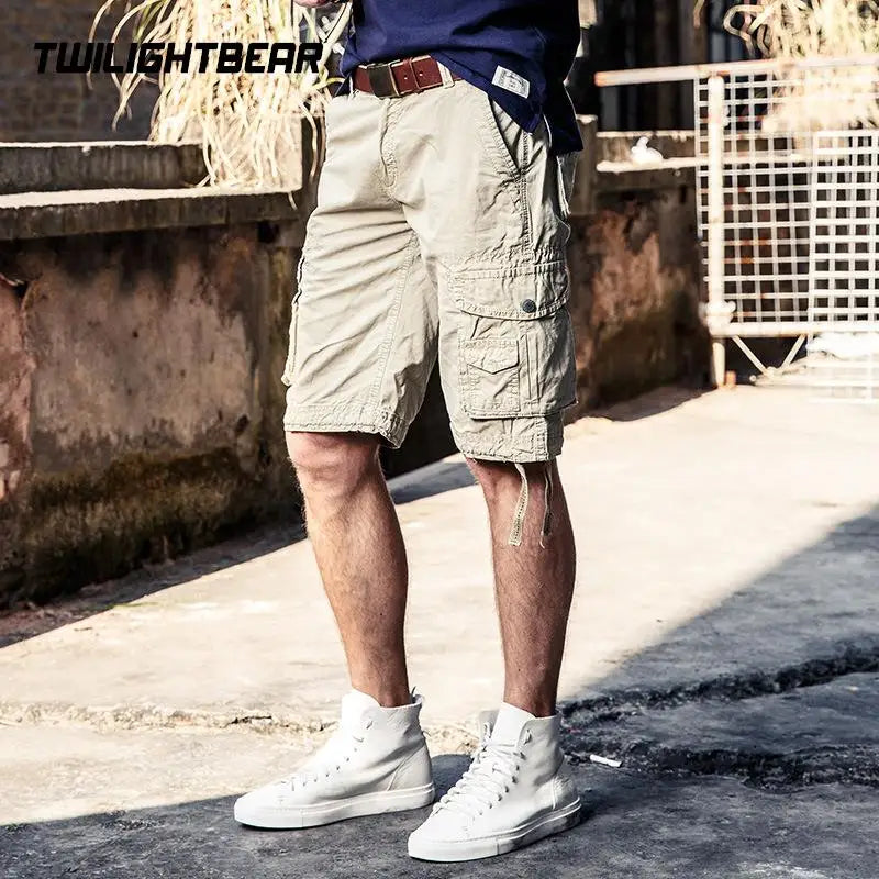 Summer Men's Cargo Shorts Oversized Solid 100% Cotton shorts Multi-pocketed Casual Shorts Men Beach Shorts 29-44 AF3231