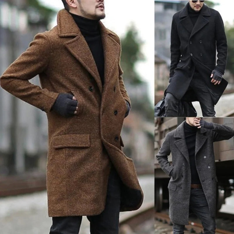 Neue Herren jacken lässig eingesteckte männliche Kleidung Woll mischung gefütterte Revers kleidung zweireihige elegante Overoats für den Frühling Winter