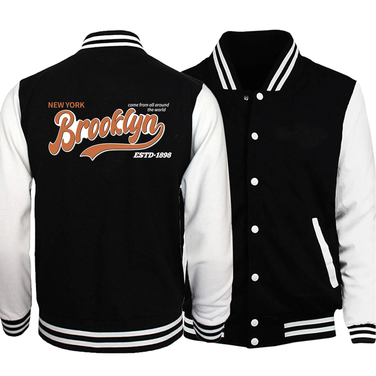 Brooklyn is a famous city in the United States Printing men Jacket Harajuku Fleece Fashion button vintage Oversize Streetwear