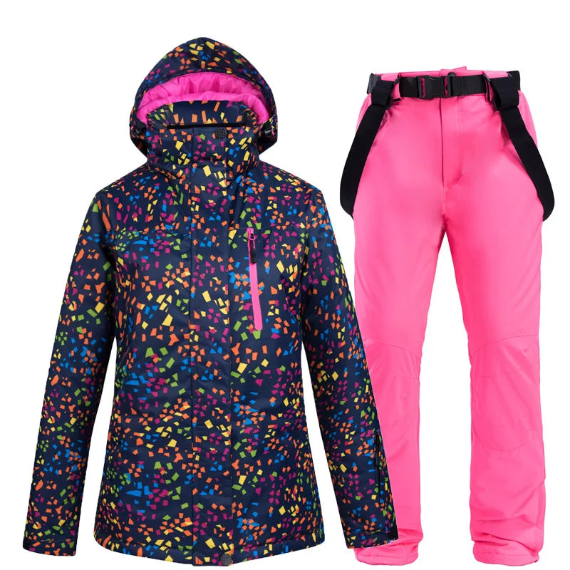 Winter Frauen Ski Anzug Thermische Ski Jacke Hosen Set Winddicht Wasserdicht Snowboarden Jacke Weibliche Ski Anzüge Schnee Mantel