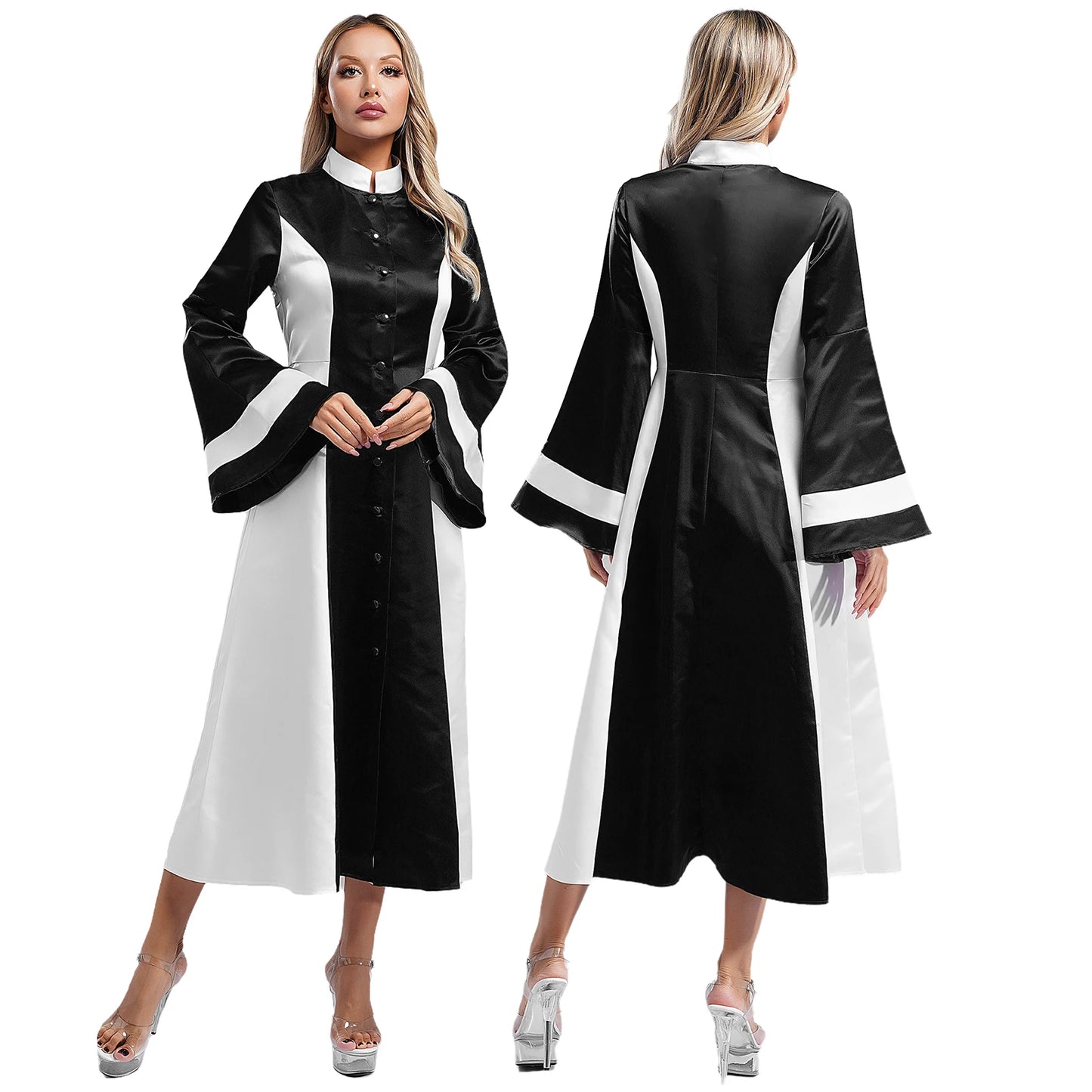 Mittelalterliches Klerus-Kleid für Damen, lange ausgestellte Ärmel, elegante Kirchenrobe, Pastor, Chor, christliches Kleid, Halloween-Cosplay-Kostüme