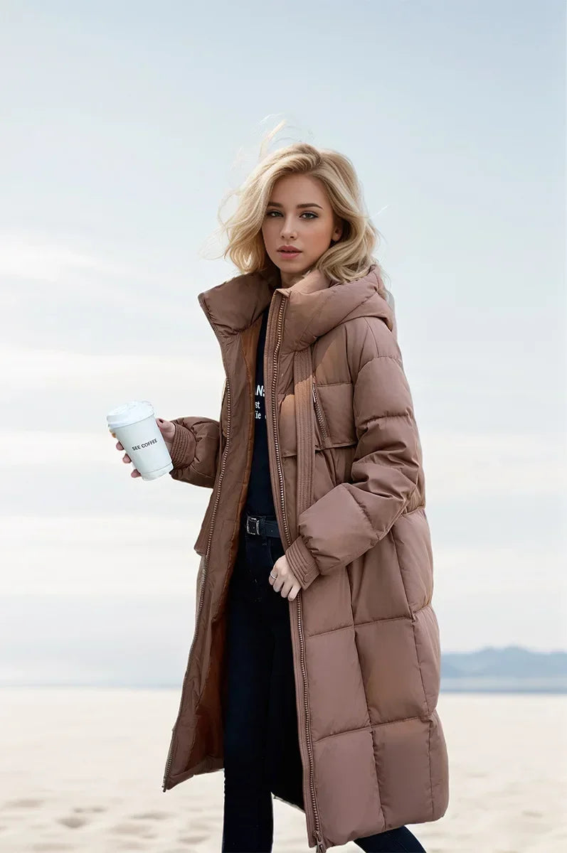 Frauen Parkas 2024 Herbst Winter Daunen Baumwoll jacken gepolstert verdickt Overknee locker lässig lange warme Taschen Mantel Schnee mantel