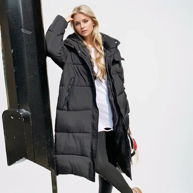 2024 neue Winter Frauen Kapuze Parkas X-Long Jacken lässig dick warm wind dicht weibliche Outwear Streetwear Schnee tragen Jacke Mantel