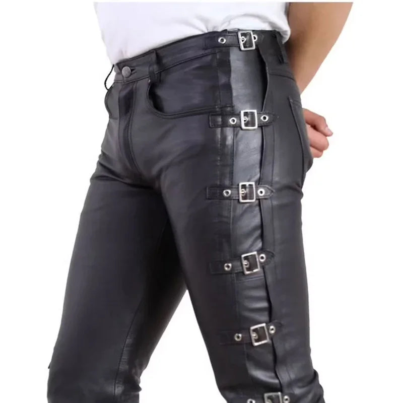 Schwarz matt Faux Latex Männer Leder gerade Hosen männlich Vintage schlank Spleißen Pu Bleistift Hose Unterhaltung lässig neue benutzer definierte