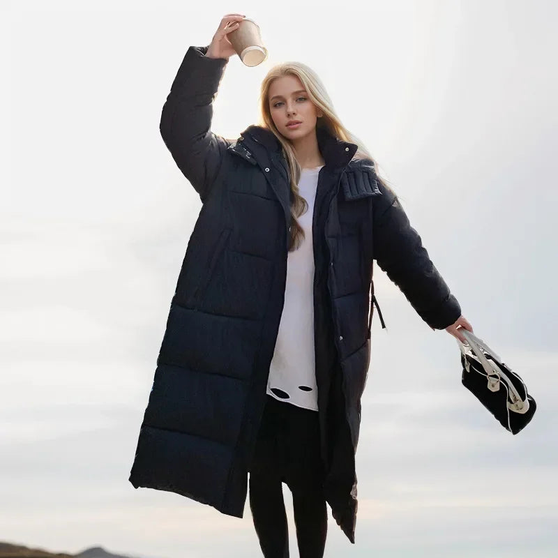 2024 neue Winter Frauen Kapuze Parkas X-Long Jacken lässig dick warm wind dicht weibliche Outwear Streetwear Schnee tragen Jacke Mantel