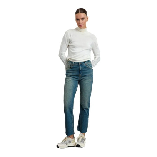 Trendyol TYZA Damen-Jeans, gerade, gürtellos, einfarbig, Denim, ohne Taschen, lässig, gerades Bein, Baggy-Freizeithose