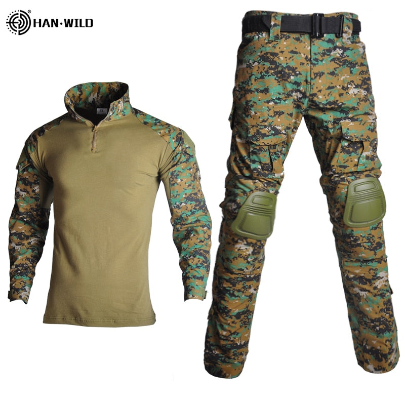 HAN WILD Tactical Suit Military Uniform Training Suit Combat Camouflage Hunting Shirts Cargo Pants Paintball Hiking Clothes Sets