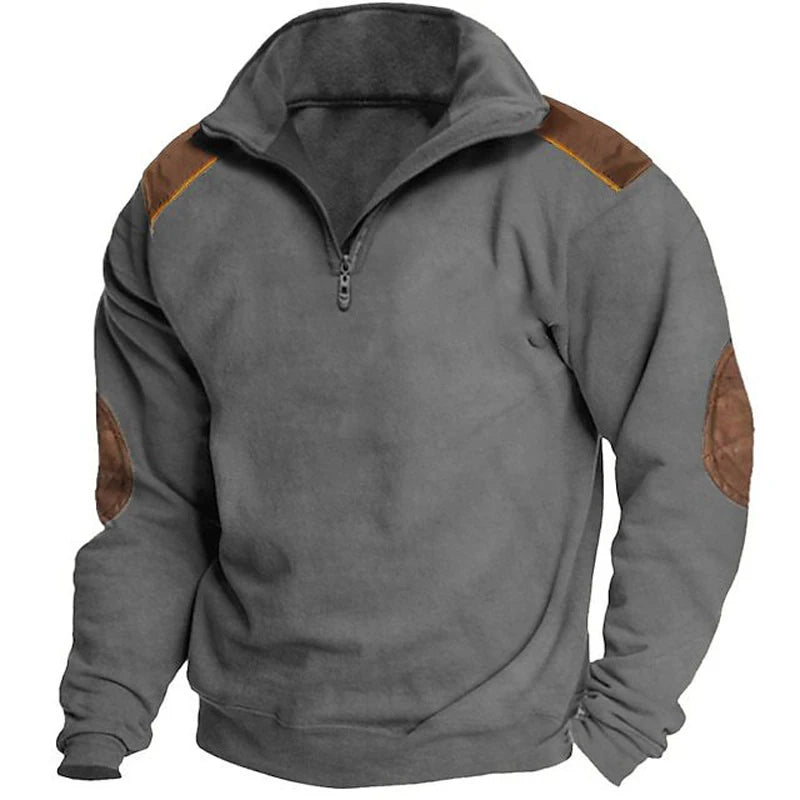 Herren bekleidung Retro Stand Kragen Reiß verschluss Hoodie Männer lässig Langarm Fleece Sweatshirt Herbst Winter Patchwork lose Top Pullover