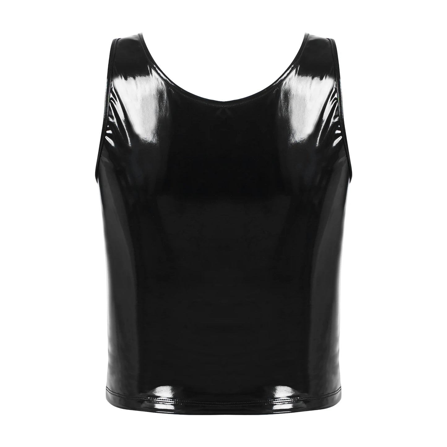 Frauen Wet Look Patent Leder Square Neck Zip Up Tank Tops Weste Club Party Festival Rave Dance Leibchen Bustier Clubwear