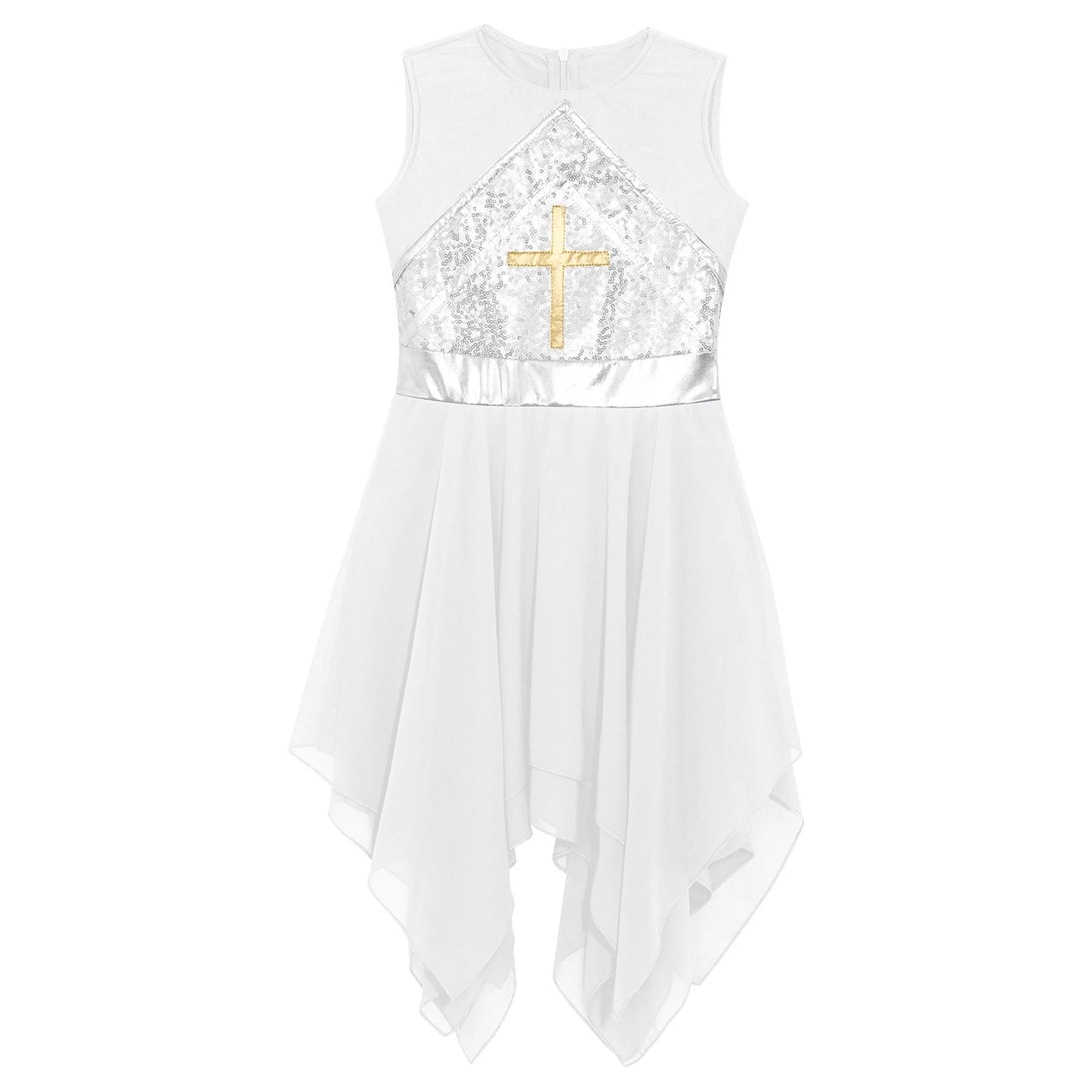 Kinder Mädchen loben Tanz kleid ärmellose metallische Kreuz liturgische Anbetung Kirche Robe Feier des Geistes Kostüm Tanz kleidung